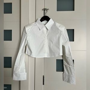 BNWT The Frankie Shop Uma Cropped Poplin Cotton White collar button up shirt top